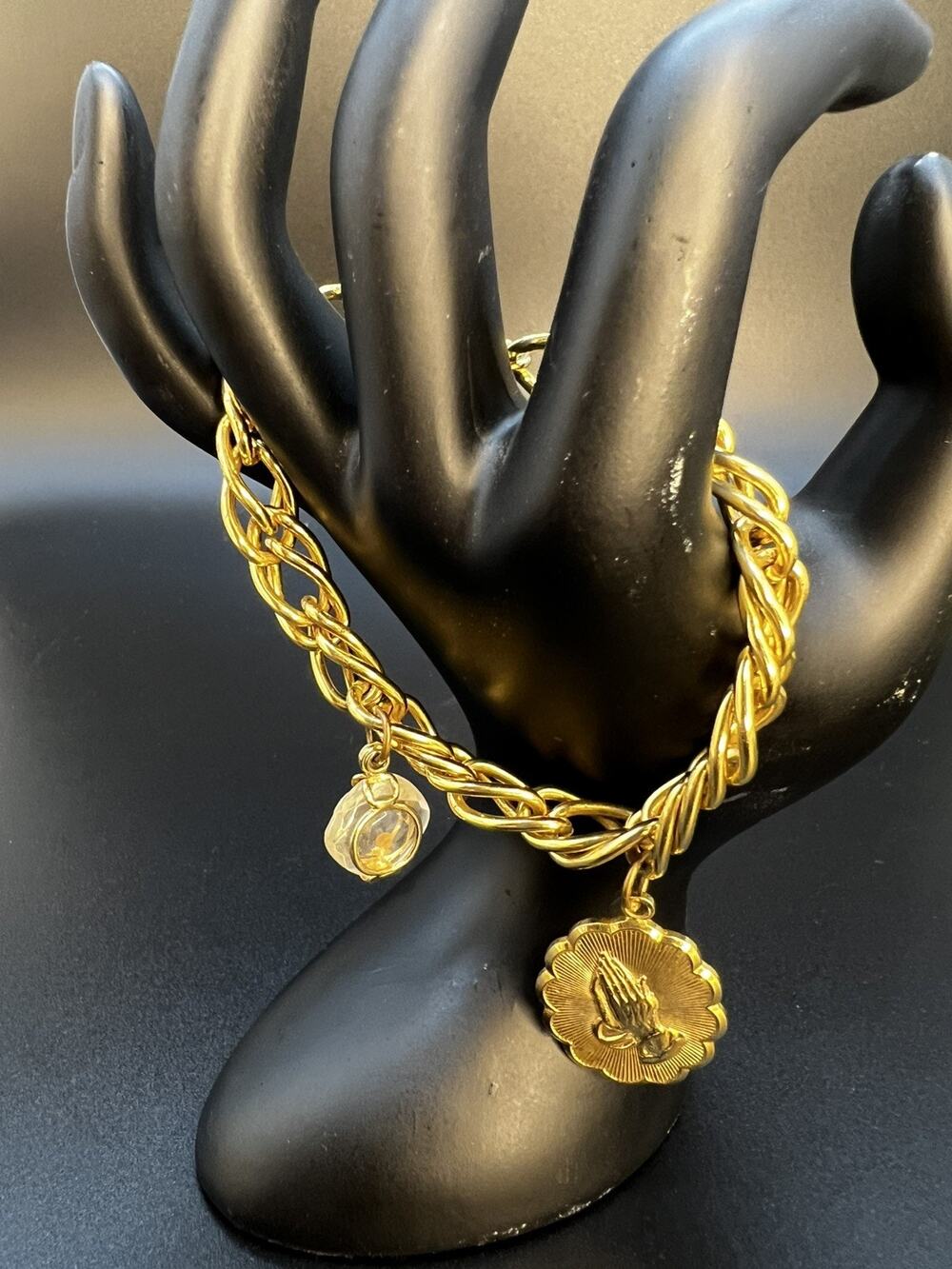 Vintage Gold Tone (real) Mustard Seed Faith Charm Bracelet Religious prayer